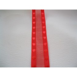 Ruban Organza Rouge "Coeur" 16 mm