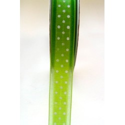 Ruban Organza Vert à pois blanc, 15 mm