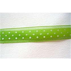 Ruban Organza Vert à pois blanc, 15 mm