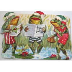 CARTE DOUBLE 3D " Les grenouilles chantant Noël"