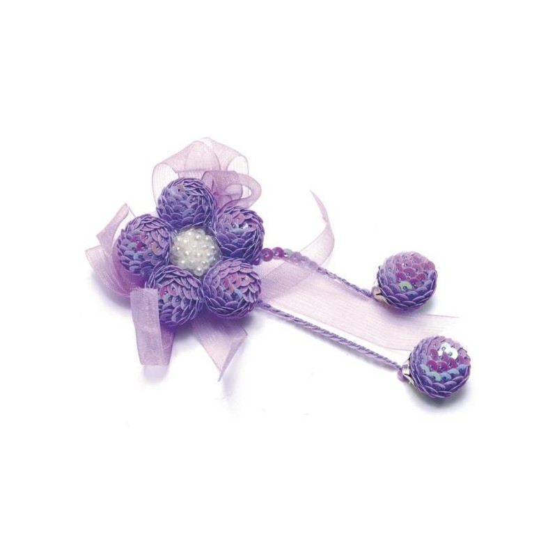 Fleur lilas en paillettes sur pince