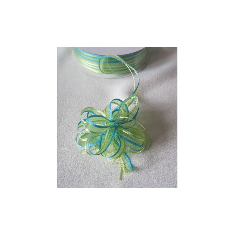 Ruban voile, vert et turquoise, 6 mm