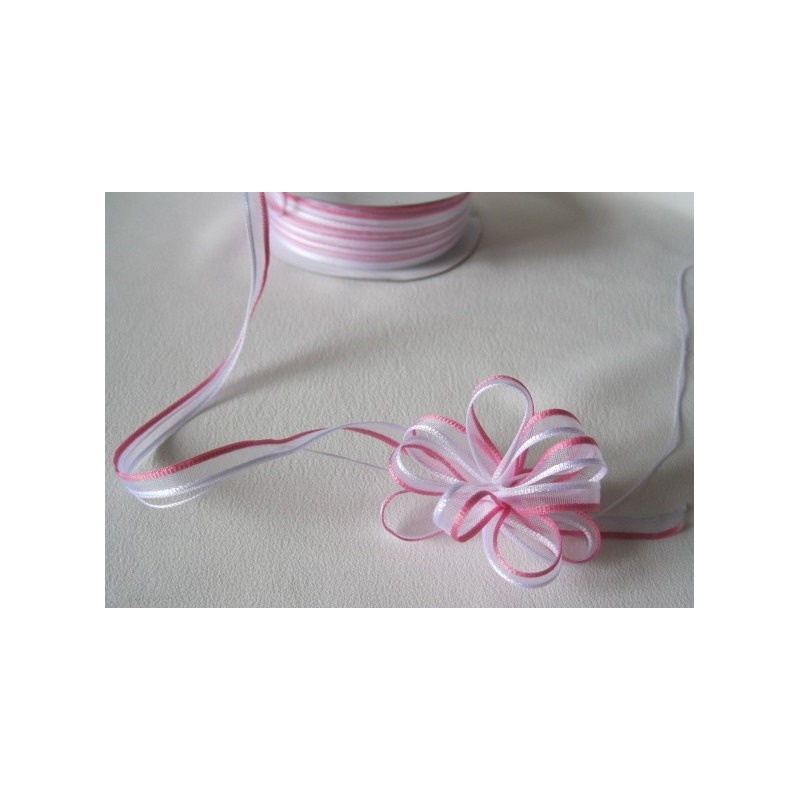 Ruban voile, rose et blanc 6 mm