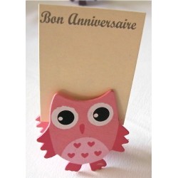 Pince mémo "Hibou rose"