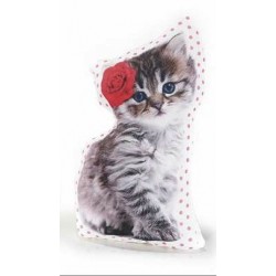 Coussin "chat avec rose rouge"