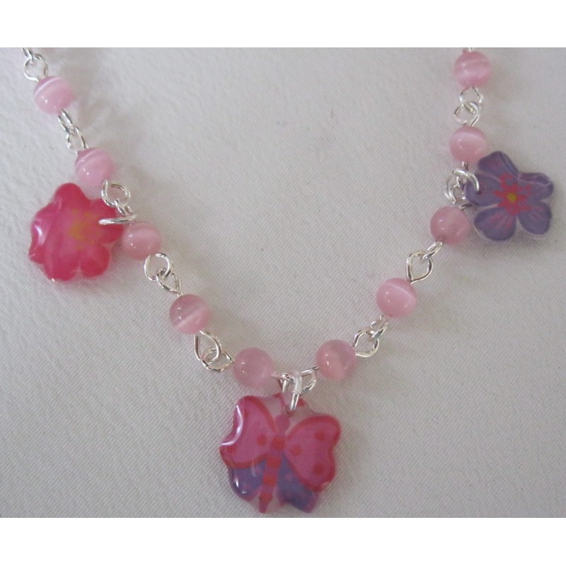 Collier perles fleurs