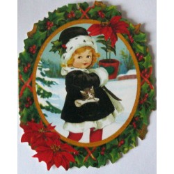 Carte double PM "Fillette et Poinsettias"