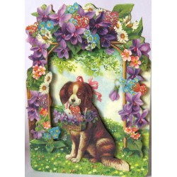 Carte double PM 3D " Chien et Violettes"